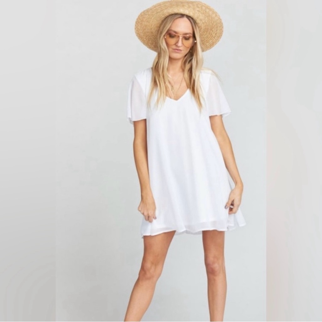 White V-Neck Flutter Sleeve Shift Fairy Boho-Chic California-Casual